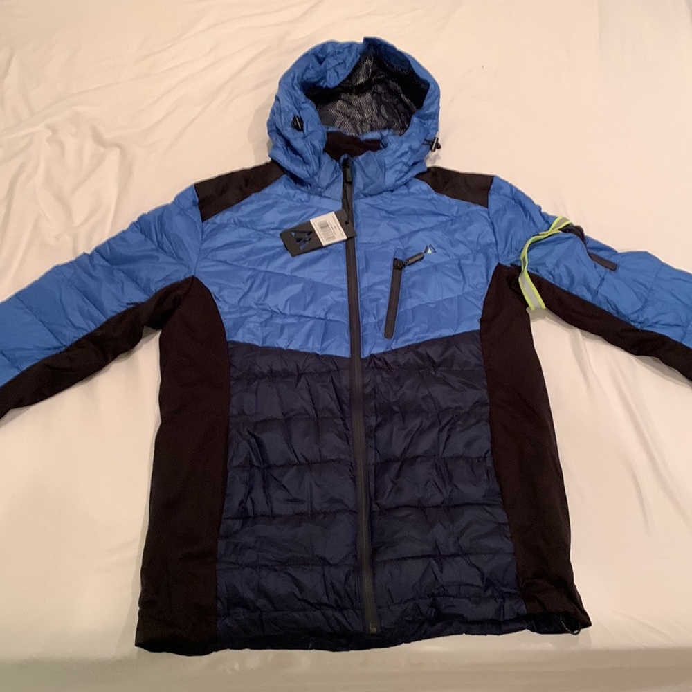 Apricoat Down Jacket size M. Color: blue/black. New with tags. Never worn